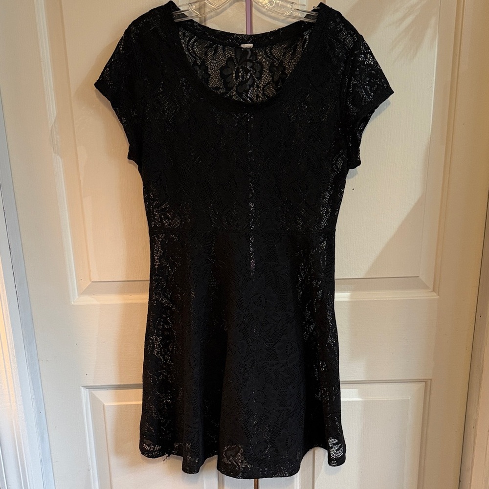 Black Lace Short Sleeve coverup dress
